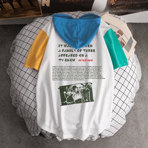 T-shirt à motif lapin et slogan à blocs de couleurs à cordon à capuche - SHEIN - Modalova