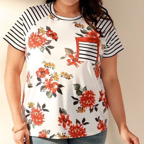 T-shirts grandes tailles Poche Casual Floral Rayé - SHEIN - Modalova