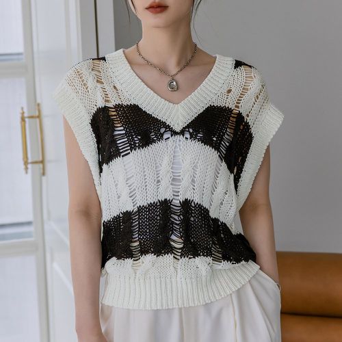 Pull sans manches à blocs de couleurs en tricot torsadé (sans top bandeau) - SHEIN - Modalova
