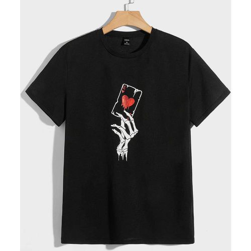 T-shirt à imprimé tête de mort et cœur - SHEIN - Modalova