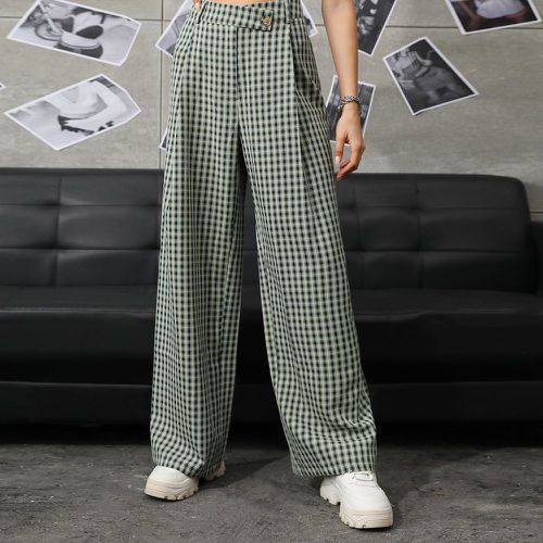 Pantalon à carreaux taille asymétrique à plis - SHEIN - Modalova