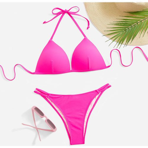 Bikini push-up rose fluo à nœud - SHEIN - Modalova