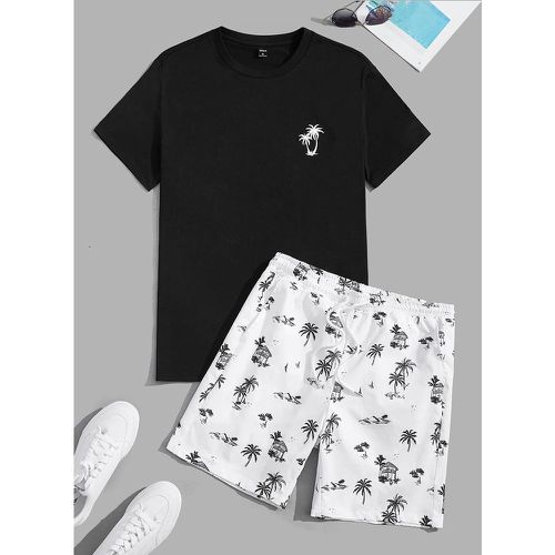 T-shirt à imprimé tropical & Short à cordon - SHEIN - Modalova