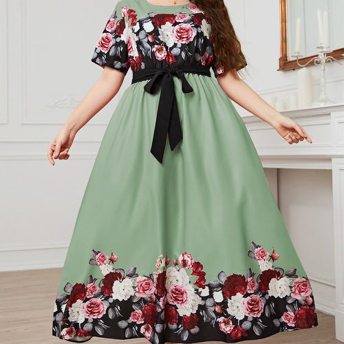 Robe trapèze à imprimé floral ceinturé - SHEIN - Modalova