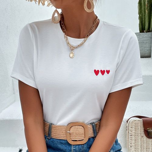 T-shirt à imprimé cœur à bouton - SHEIN - Modalova