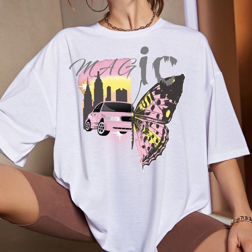 T-shirt oversize à imprimé papillon et voiture - SHEIN - Modalova