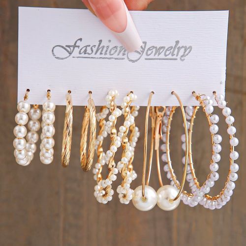 Paires De Boucles D'oreilles Créoles Décoratives En Fausse Perle - SHEIN - Modalova