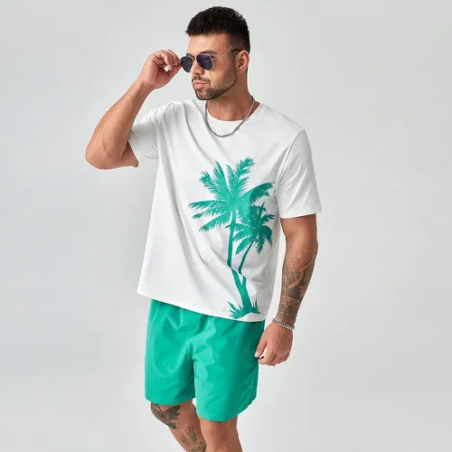 Ensemble short & t-shirt à imprimé tropical - SHEIN - Modalova