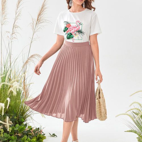 T-shirt à imprimé flamant et tropical & Jupe plissée - SHEIN - Modalova