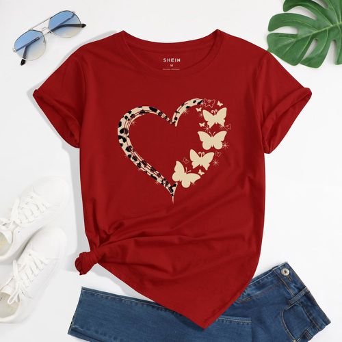 T-shirt à imprimé papillon et cœur - SHEIN - Modalova