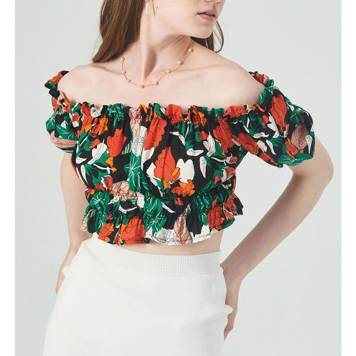 Blouse courte à imprimé floral à plis col bardot - SHEIN - Modalova