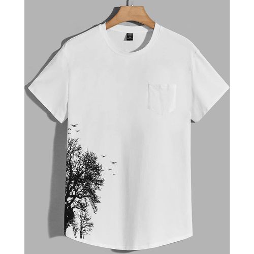 T-shirt à imprimé oiseaux et arbre avec poche - SHEIN - Modalova