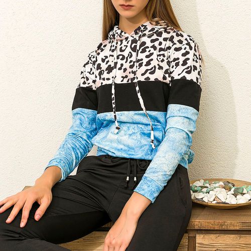 Sweat-shirt à léopard à blocs de couleurs à poche kangourou - SHEIN - Modalova