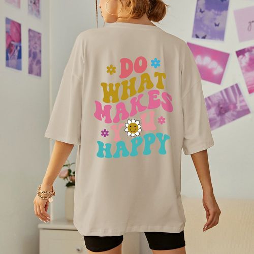 T-shirt à imprimé floral et slogan - SHEIN - Modalova