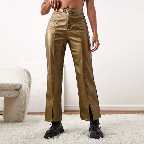 Pantalon taille haute fendu en cuir PU - SHEIN - Modalova