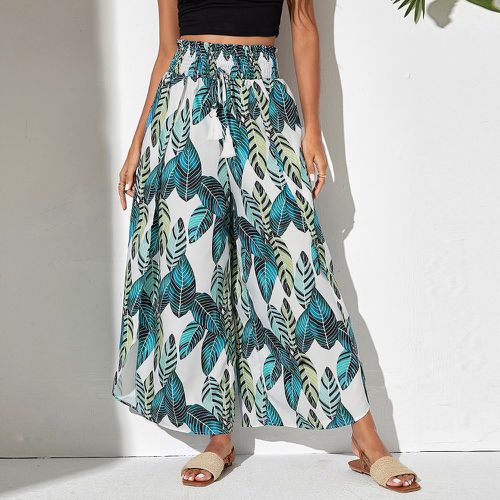 Pantalon ample à imprimé tropical froncé - SHEIN - Modalova