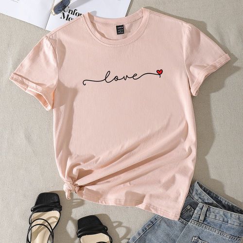 T-shirt à imprimé cœur et lettre manches courtes - SHEIN - Modalova