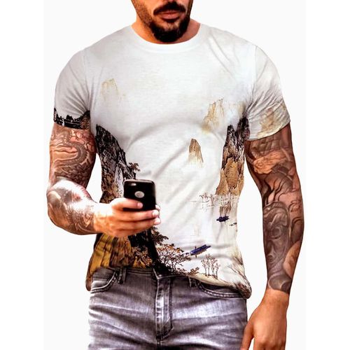 Homme T-shirt à imprimé paysage - SHEIN - Modalova