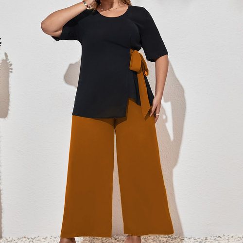 À blocs de couleurs à nœud asymétrique Top & Pantalon ample - SHEIN - Modalova