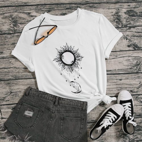 T-shirt à imprimé lune et soleil abstrait - SHEIN - Modalova