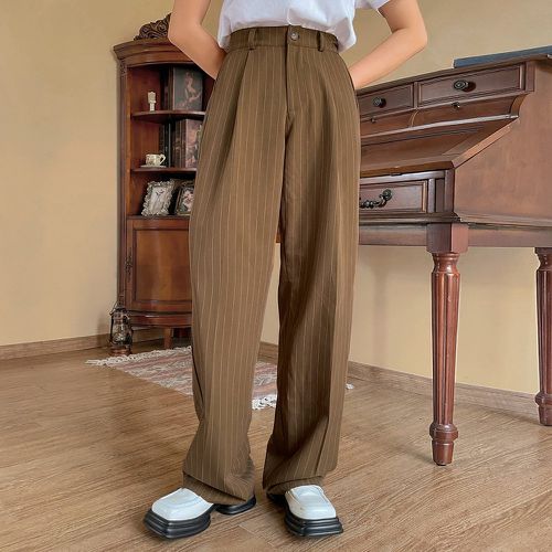 Pantalon tailleur à rayures à détail plié - SHEIN - Modalova
