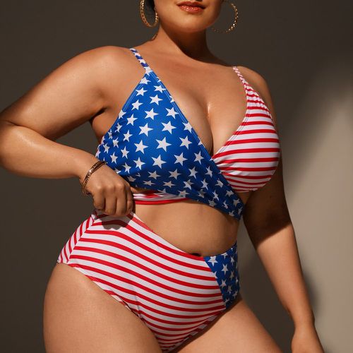Bikini à imprimé drapeau américain croisé à nœud taille haute - SHEIN - Modalova