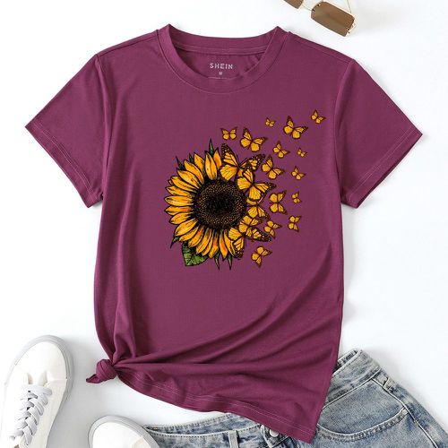 T-shirt tournesol et à imprimé papillon - SHEIN - Modalova