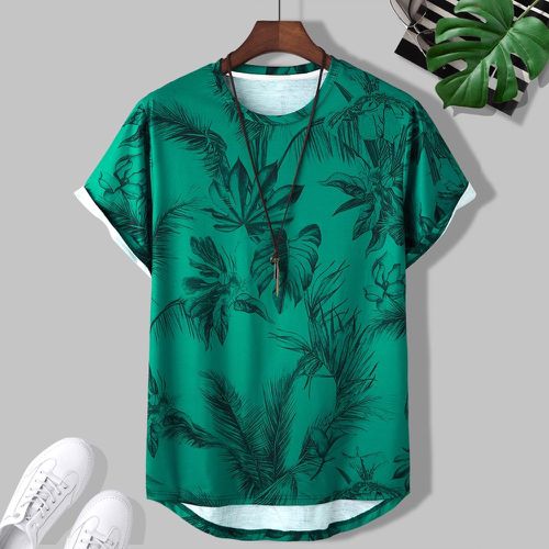 T-shirt aléatoire à imprimé tropical asymétrique sans collier - SHEIN - Modalova