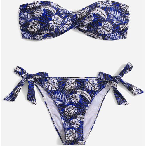 Bikini bandeau à nœud aléatoire à imprimé tropical push-up - SHEIN - Modalova