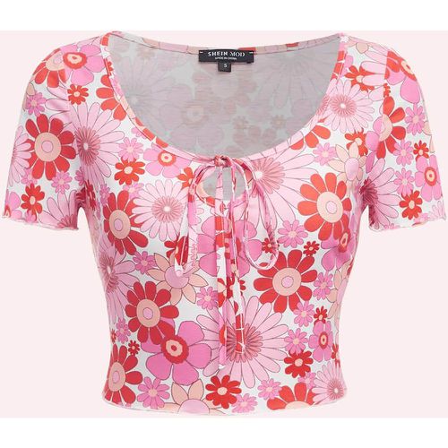 T-shirt à imprimé floral à nœud - SHEIN - Modalova