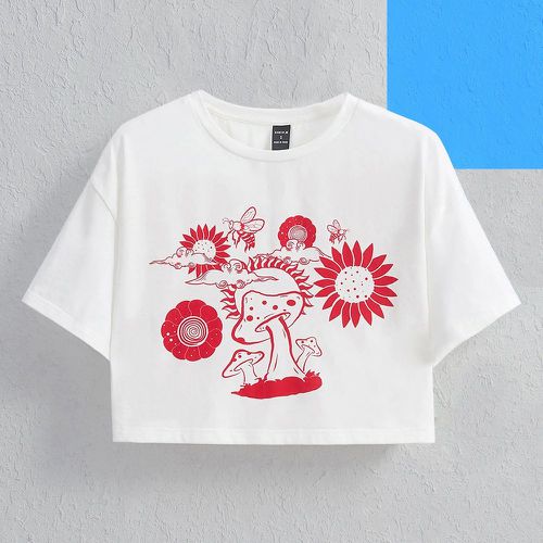 T-shirt à imprimé abeille et champignon - SHEIN - Modalova