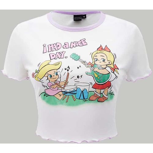 T-shirt à liséré contrastant à motif dessin animé et slogan à ourlet ondulé - SHEIN - Modalova