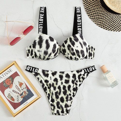 Bikini push-up léopard à imprimé lettre - SHEIN - Modalova