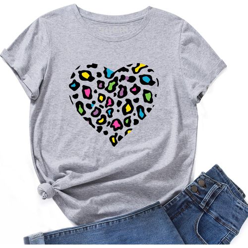 T-shirt à imprimé cœur léopard - SHEIN - Modalova