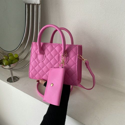 Sac carré rose fluo à couture à double poignée avec porte-monnaie - SHEIN - Modalova