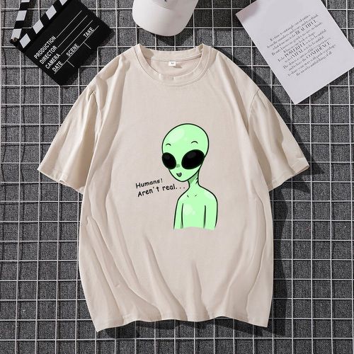 T-shirt à imprimé alien et lettre - SHEIN - Modalova