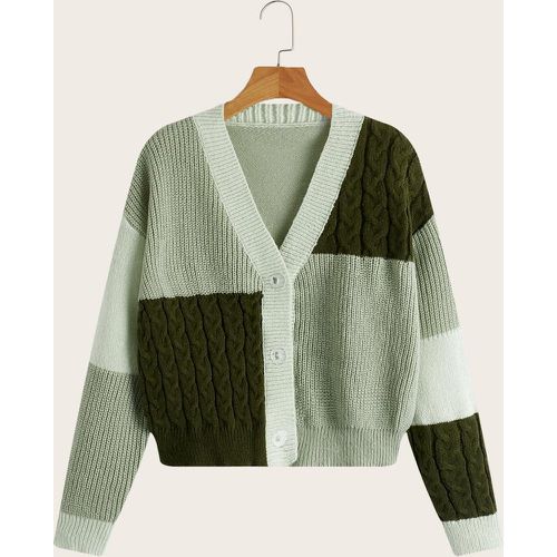 Cardigan à blocs de couleurs en tricot torsadé - SHEIN - Modalova