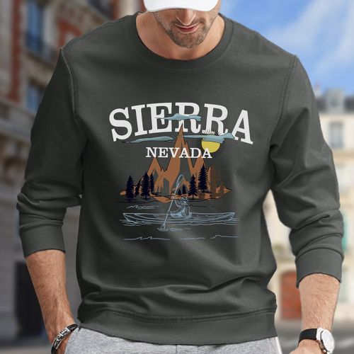 Sweat-shirt à imprimé montagne et lettres - SHEIN - Modalova
