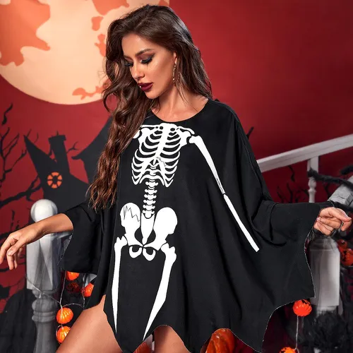 À imprimé squelette manches chauve-souris à chevrons Costume d'halloween Robe - SHEIN - Modalova