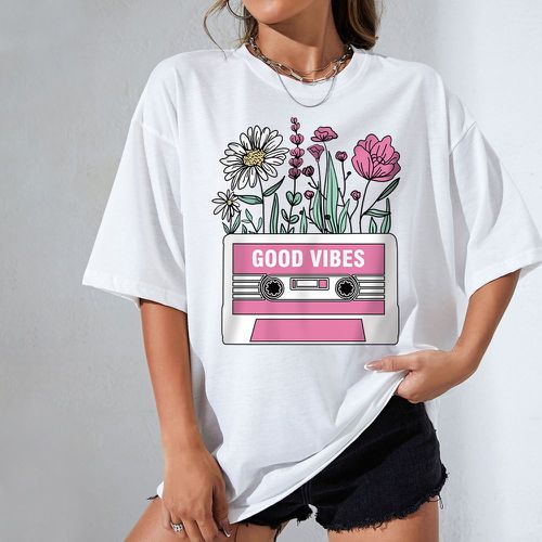 T-shirt à motif floral et slogan - SHEIN - Modalova