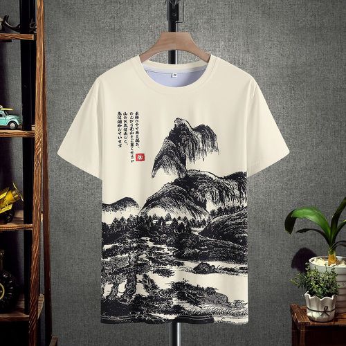 T-shirt à imprimé paysage et caractère japonais - SHEIN - Modalova