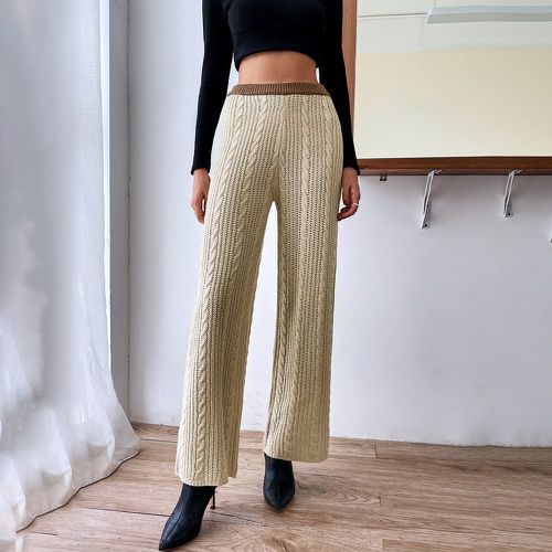 Pantalon taille haute à bordure contrastante en tricot torsadé - SHEIN - Modalova