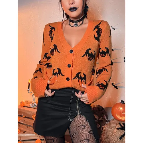 Cardigan halloween à motif de chauve-souris avec poches - SHEIN - Modalova