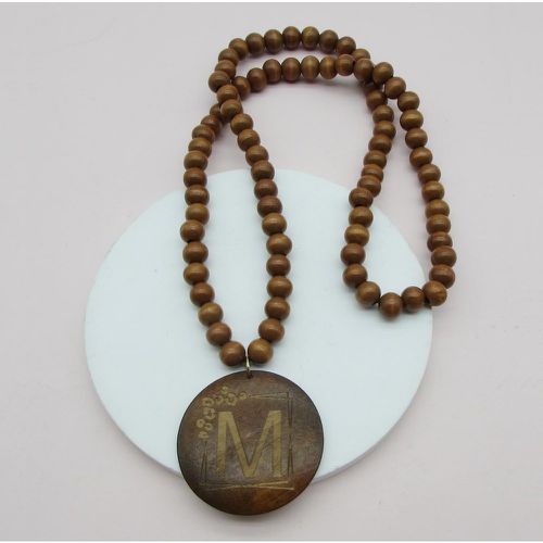 Collier à perles à lettres à breloque ronde en bois - SHEIN - Modalova
