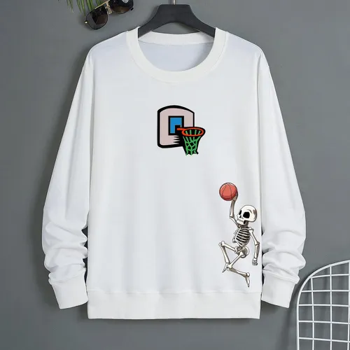 Sweat-shirt à imprimé basket-ball et tête de mort - SHEIN - Modalova