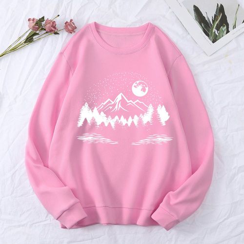 Sweat-shirt à imprimé montagne et lune à doublure thermique - SHEIN - Modalova