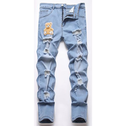 Jean skinny à applique ours déchiré effiloché - SHEIN - Modalova