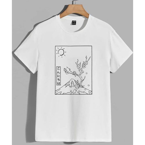 T-shirt fleuri à motif langue japonaise graphique - SHEIN - Modalova