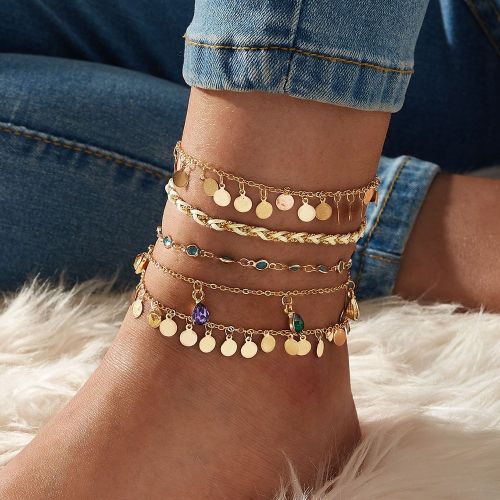 Pièces Bracelet de cheville à strass à breloque ronde - SHEIN - Modalova