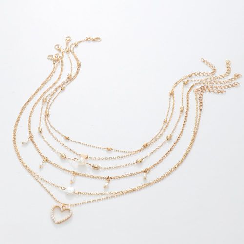 Pièces Élégant et délicat ensemble de collier pendentif en forme de cœur à plusieurs couches de faux perles pour les fêtes de la mode, la Saint - SHEIN - Modalova